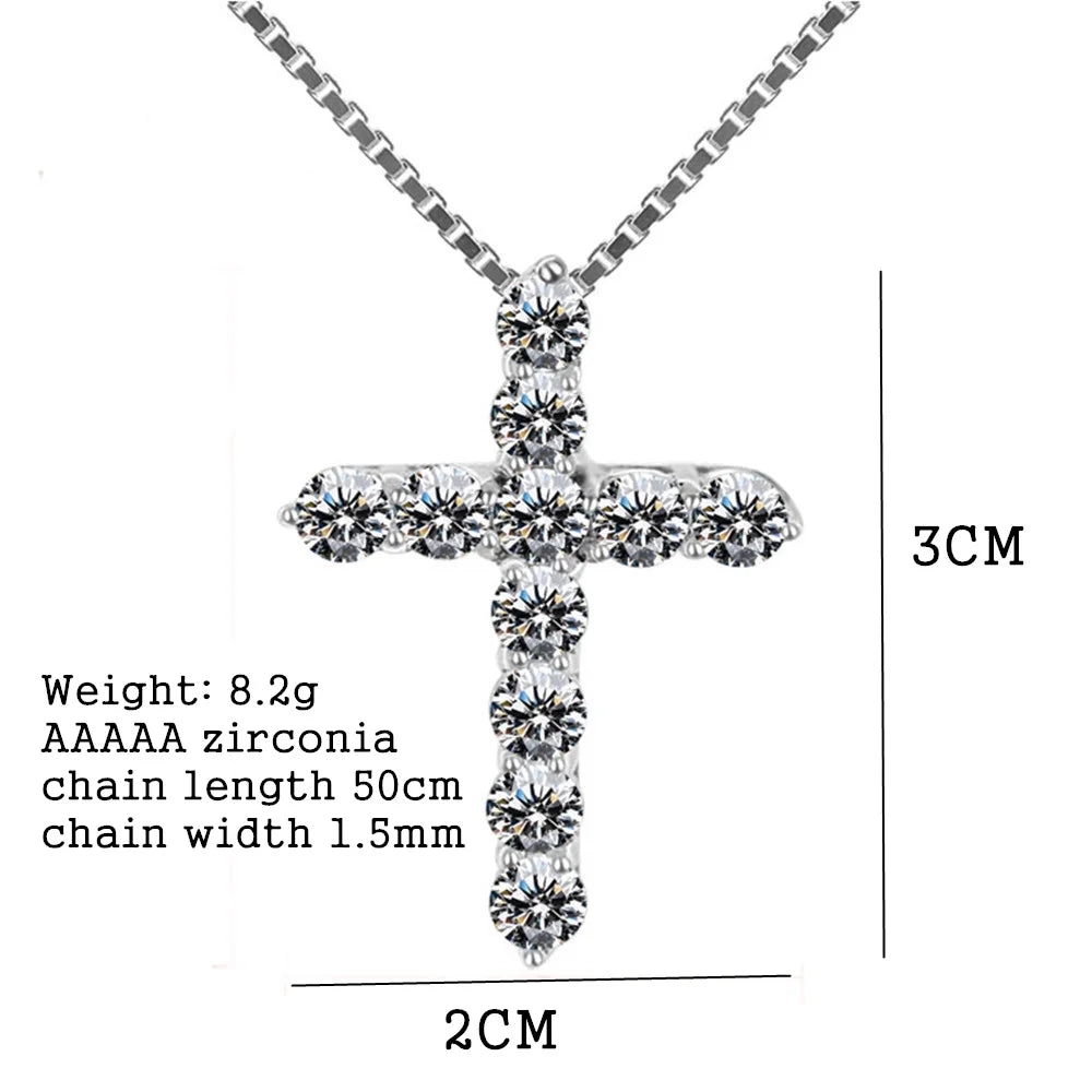 16-24inches 925 Sterling Silver Necklace Box chain Shiny crystal Cross Pendant Jewelry