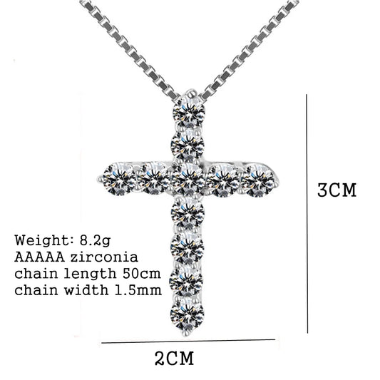 16-24inches 925 Sterling Silver Necklace Box chain Shiny crystal Cross Pendant Jewelry