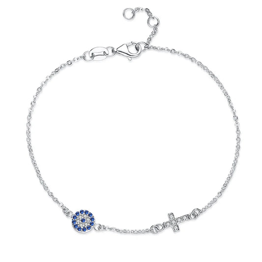 Blue Evil Eye Cross Bracelet 925 Sterling Silver Small Bracelets For Women Good Luck CZ Jewelry