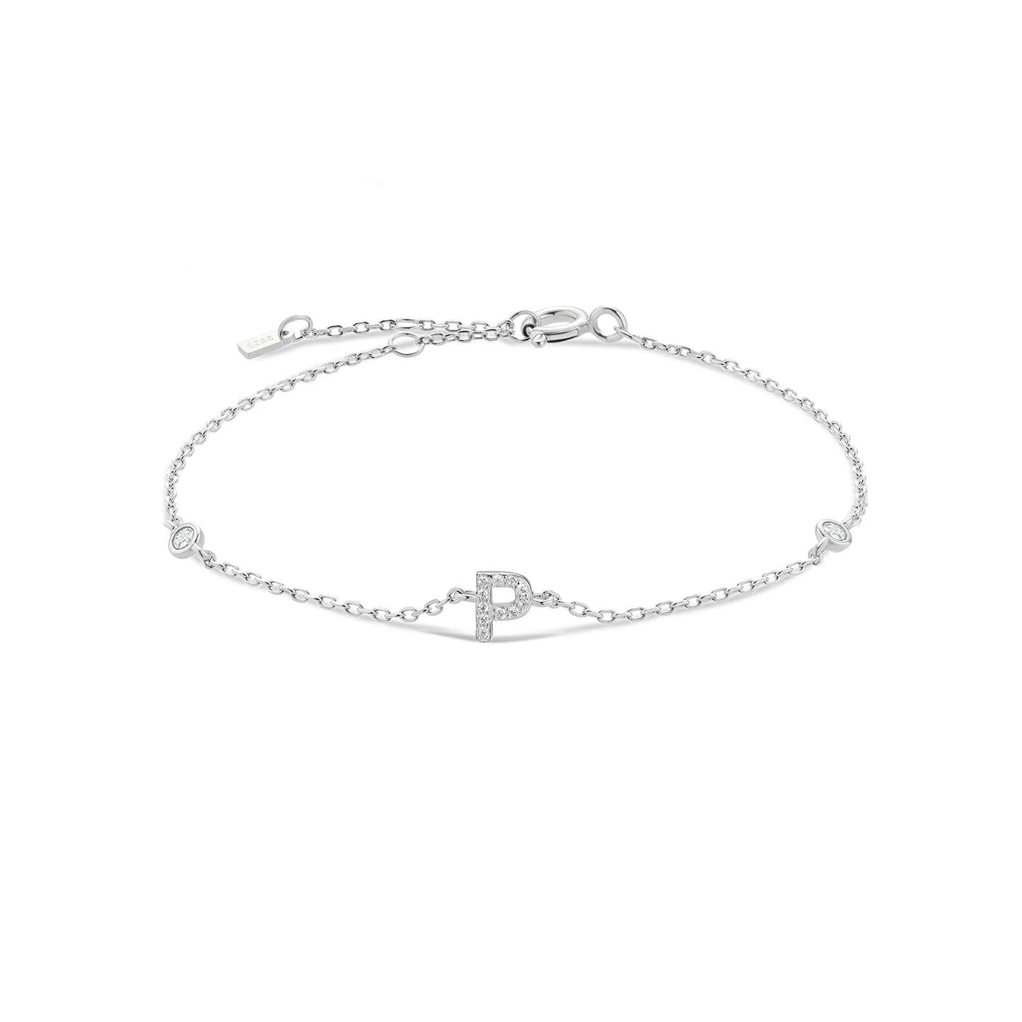 Sterling Silver Alphabet Monogram Letter A - Z Initial Charm Chain Bracelet