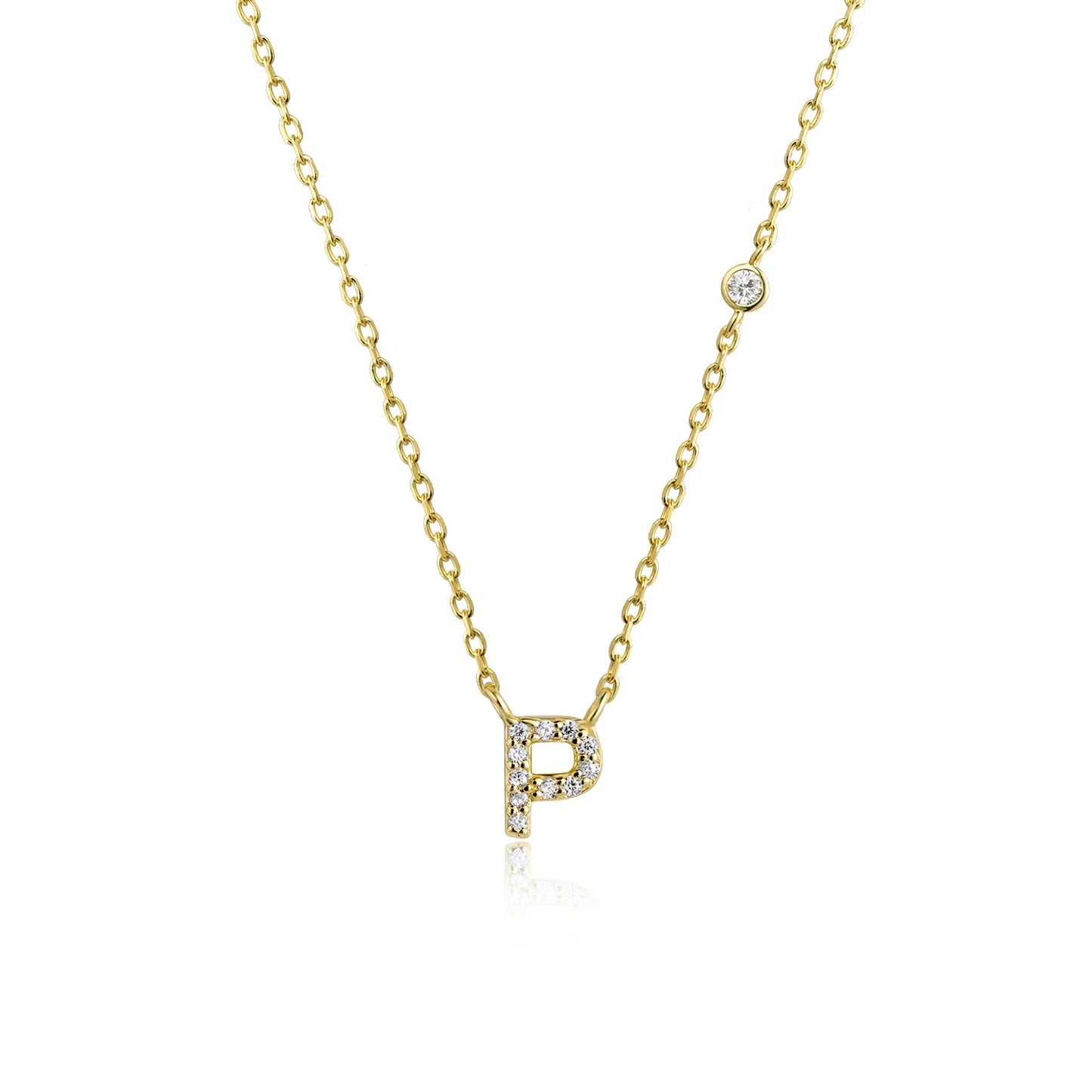 Sterling Silver Letters A- Z Zircon CZ Pendant Monogram Necklace