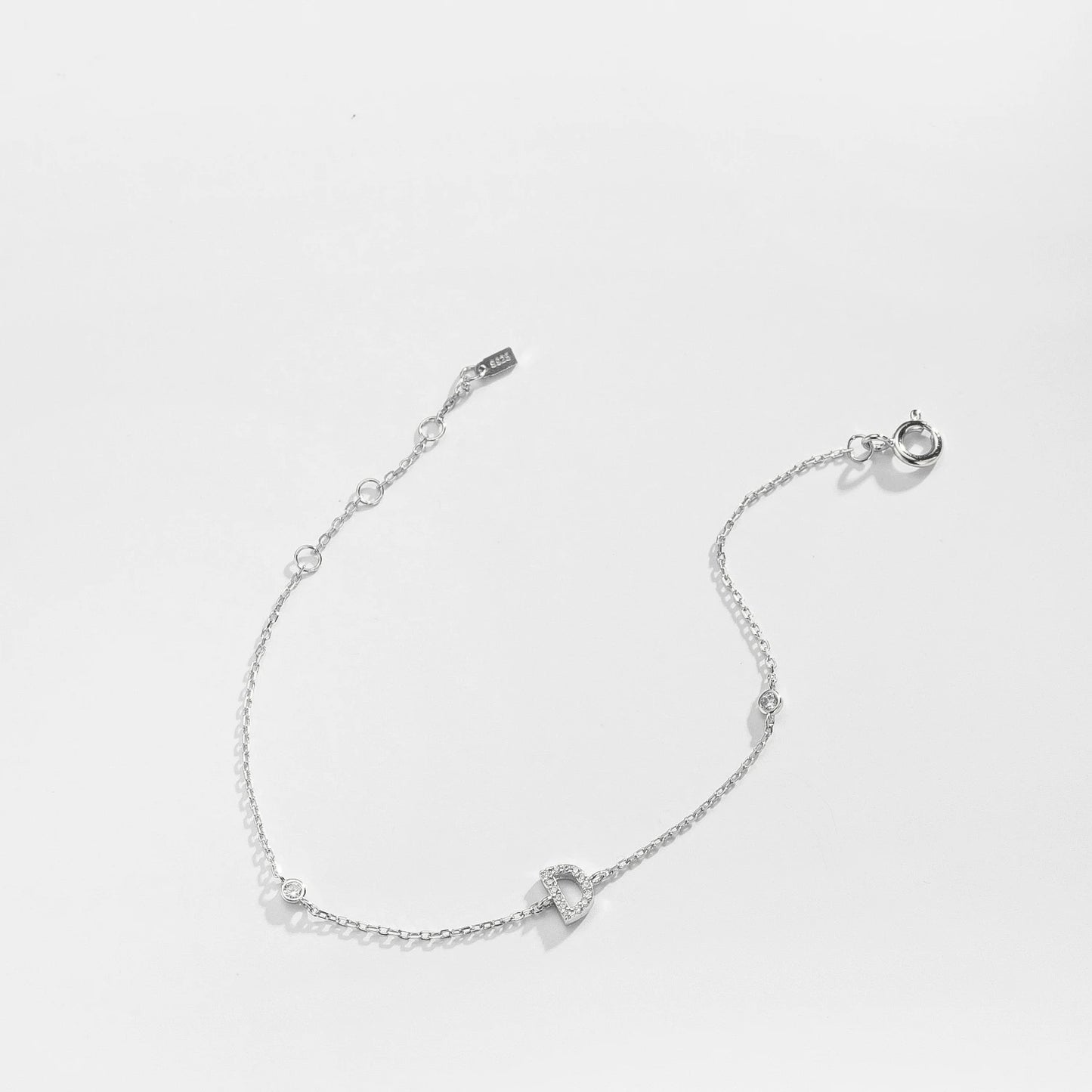 Sterling Silver Alphabet Monogram Letter A - Z Initial Charm Chain Bracelet