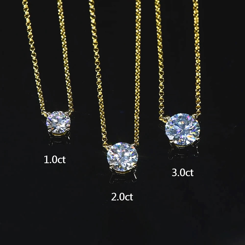 1CT 2CT 3CT D VVS1 Moissanite Pendant Necklace Sterling Silver Chain