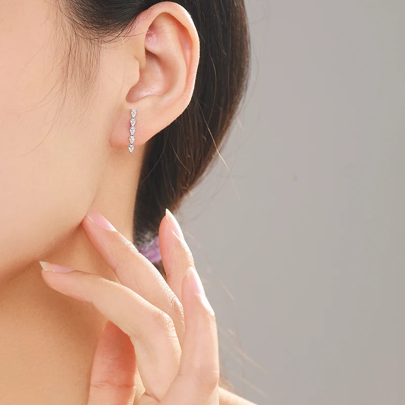 Sterling Silver Drop Shape Clear CZ Long Earrings