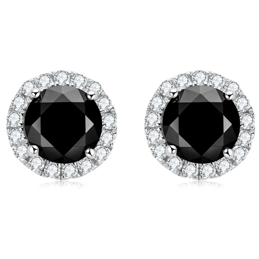 Sterling Silver Stud Ear Inlaid 1.6 Carat Black Moissanite Earrings