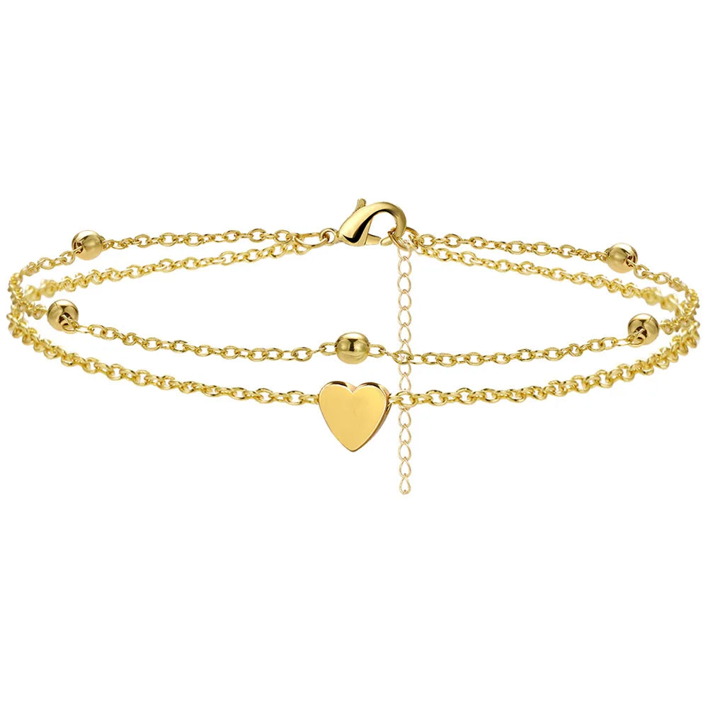 Dainty Gold Plated Layered CZ Anklets