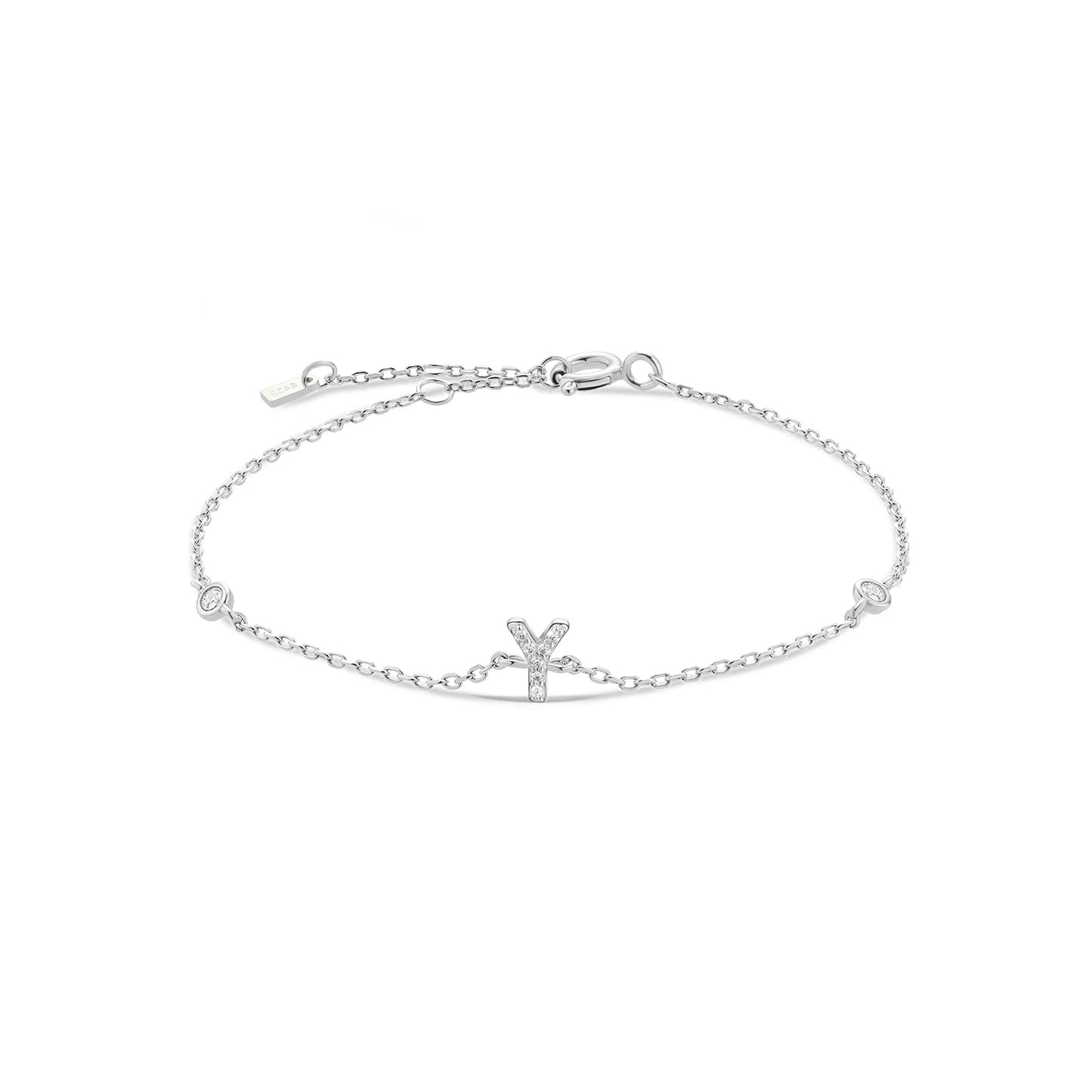 Sterling Silver Alphabet Monogram Letter A - Z Initial Charm Chain Bracelet