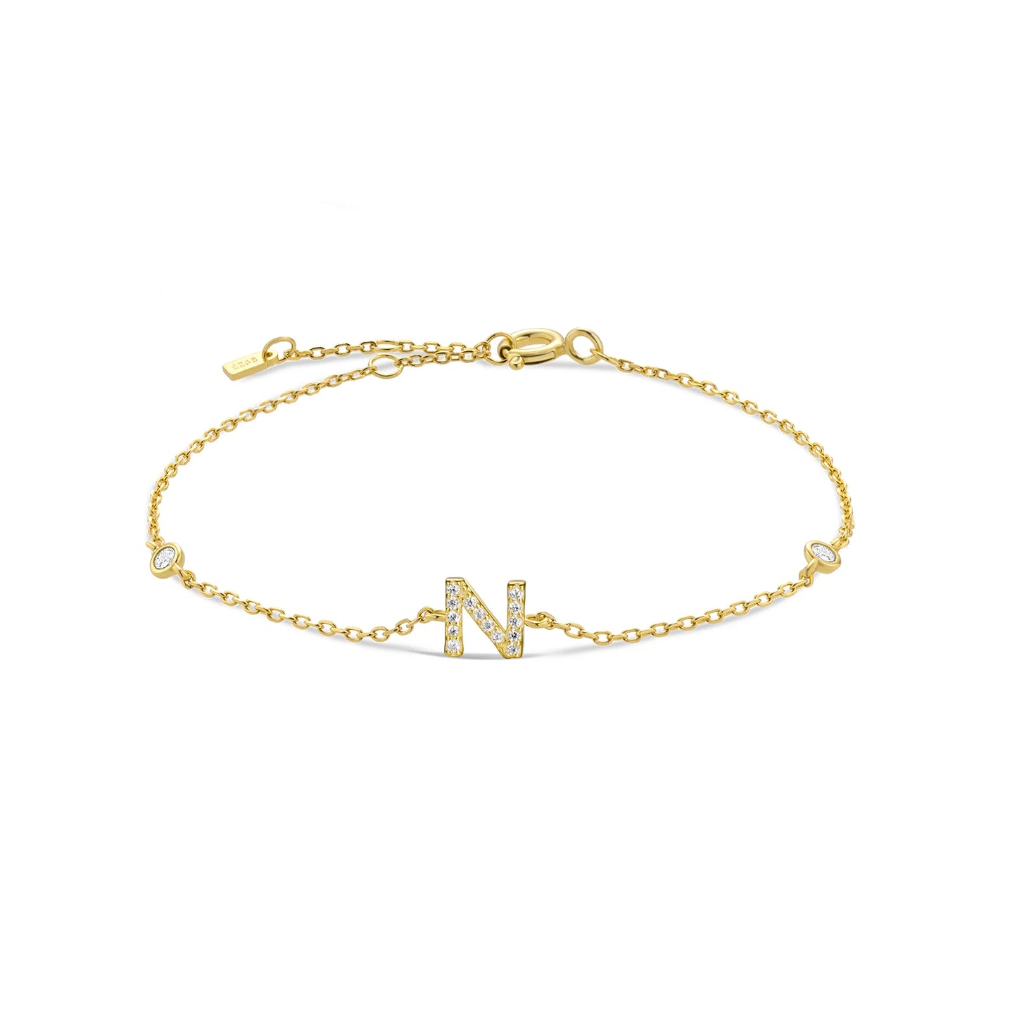 Sterling Silver Alphabet Monogram Letter A - Z Initial Charm Chain Bracelet