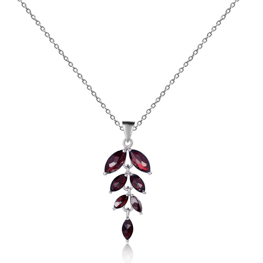 Natural Black Garnet Gemstone Pendant Necklace in Sterling Silver