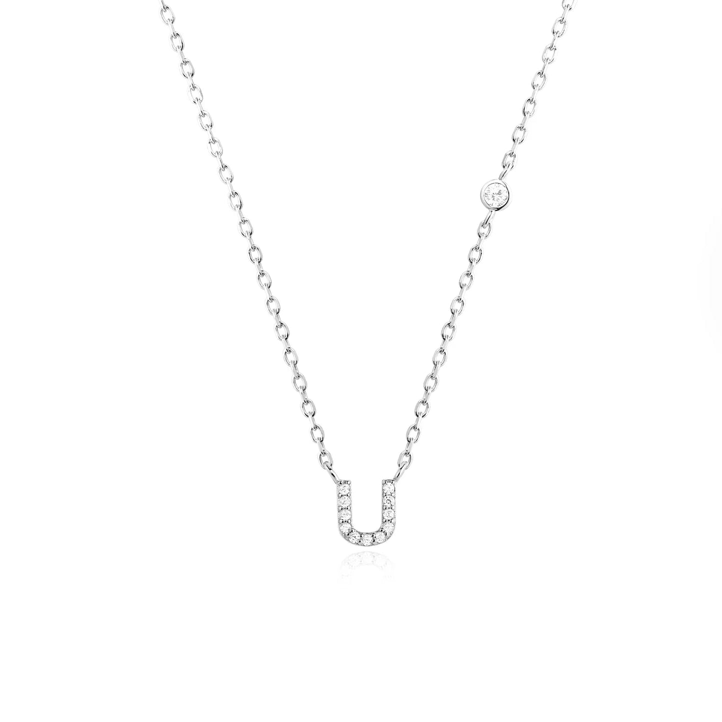 Sterling Silver Letters A- Z Zircon CZ Pendant Monogram Necklace