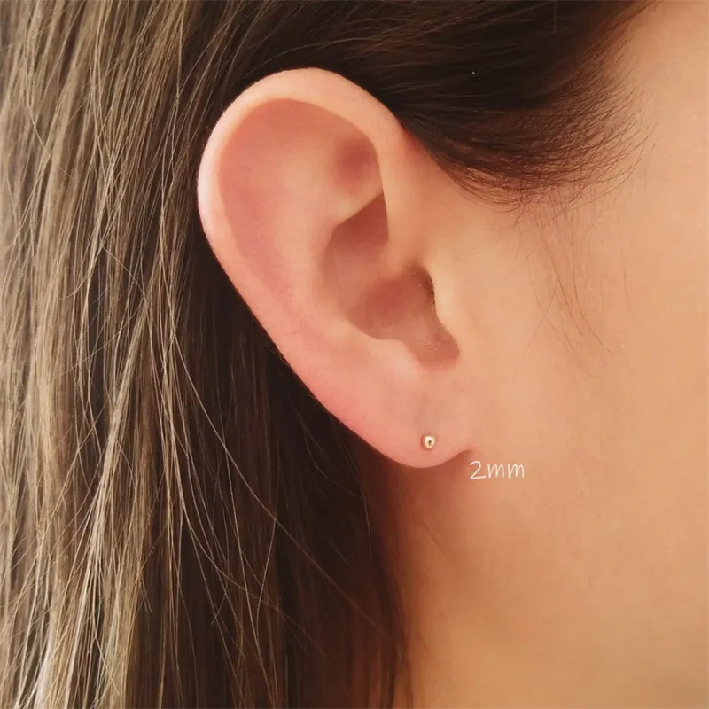 14K Gold Filled Tiny Ball Studs Earrings For Women Jewelry