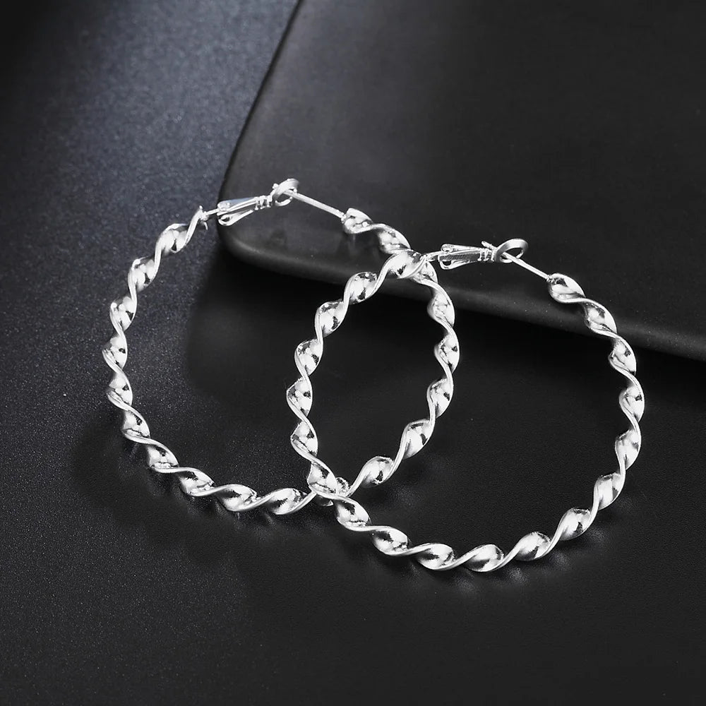 925 Sterling Silver Beautiful 5cm circle Earrings for Women Jewelry