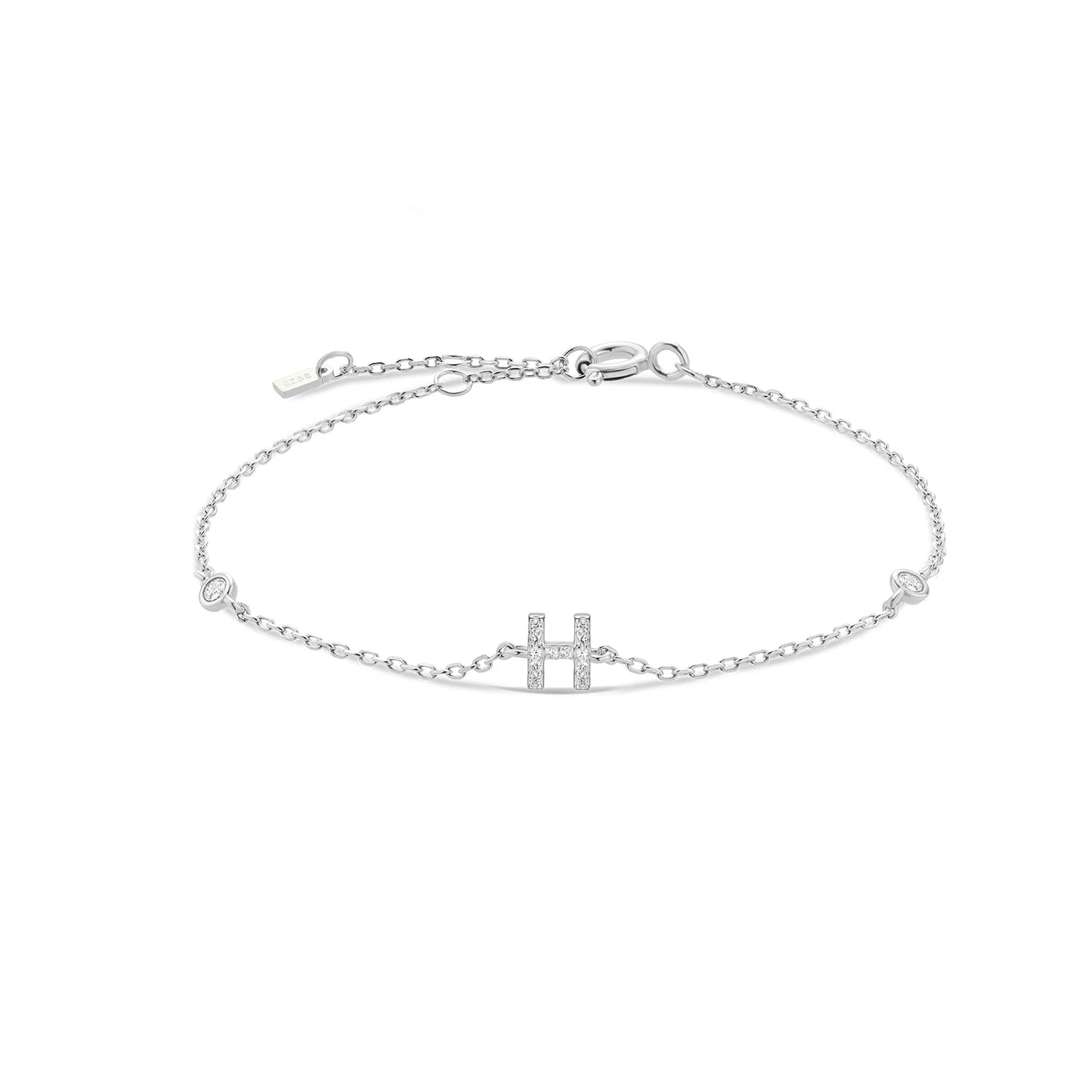 Sterling Silver Alphabet Monogram Letter A - Z Initial Charm Chain Bracelet