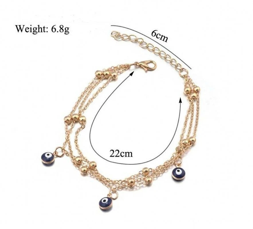 Devil's Eyes Simple Eyes Multi-layer Anklet Alloy Color Ladies Colorful Turkish Eyes Anklets for Women Gold