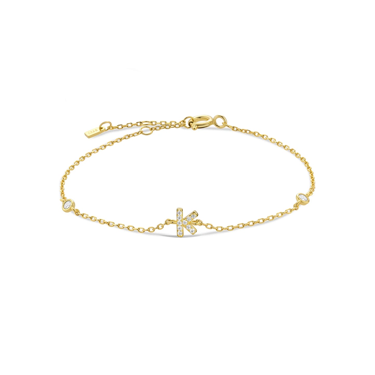 Sterling Silver Alphabet Monogram Letter A - Z Initial Charm Chain Bracelet