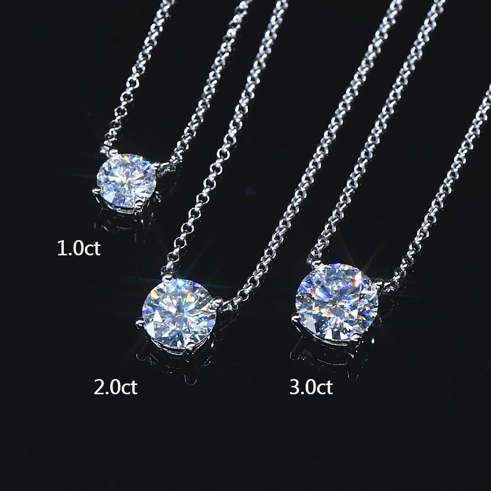 1CT 2CT 3CT D VVS1 Moissanite Pendant Necklace Sterling Silver Chain