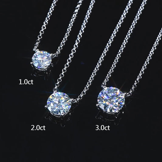 1CT 2CT 3CT D VVS1 Moissanite Pendant Necklace Sterling Silver Chain