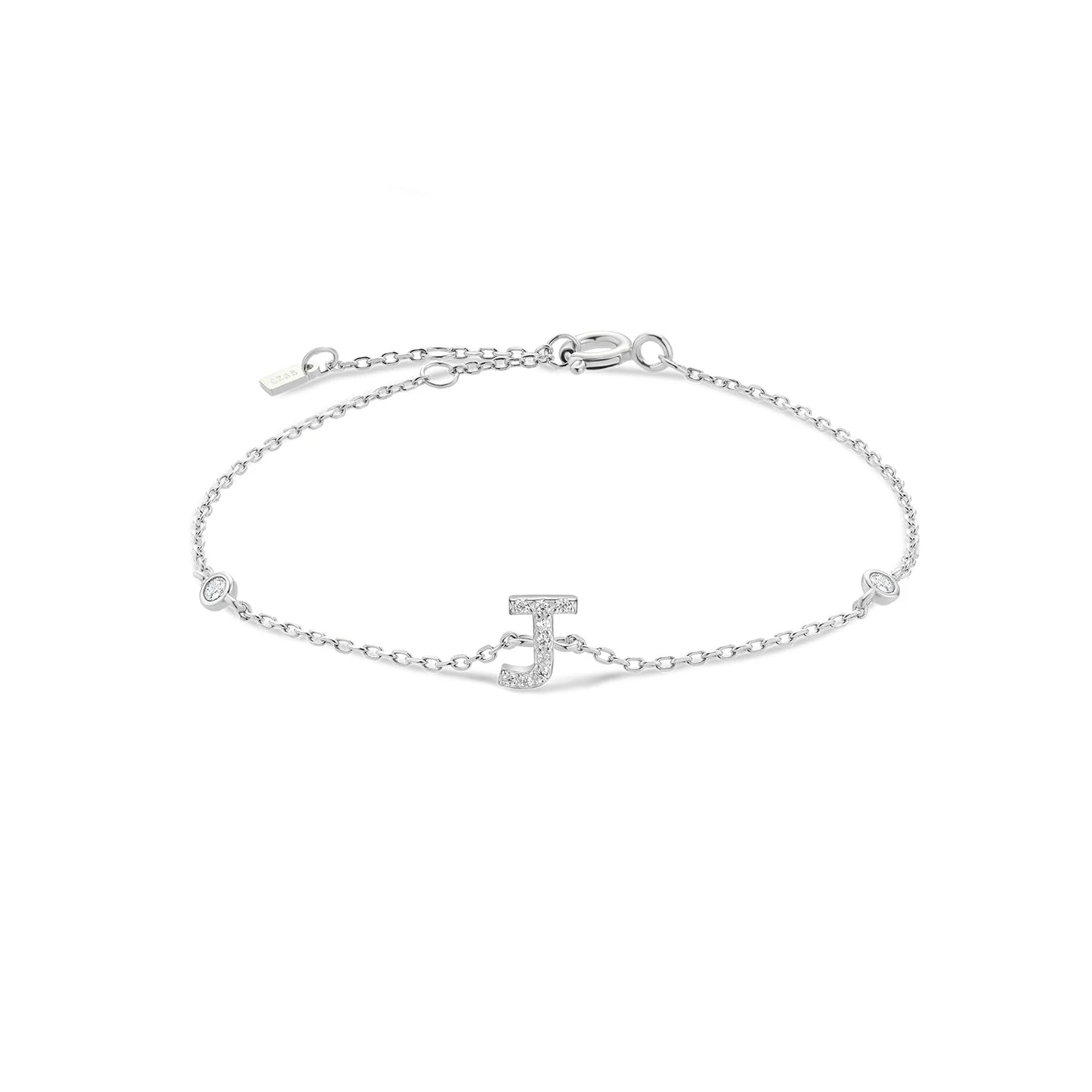 Sterling Silver Alphabet Monogram Letter A - Z Initial Charm Chain Bracelet