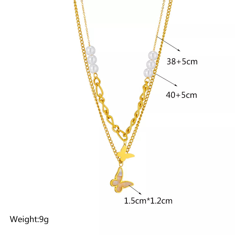 Stainless Steel Pearl Heart Butterfly Cross Pendant Necklace For Women Fashion Girls Clavicle Chain Jewelry Gifts