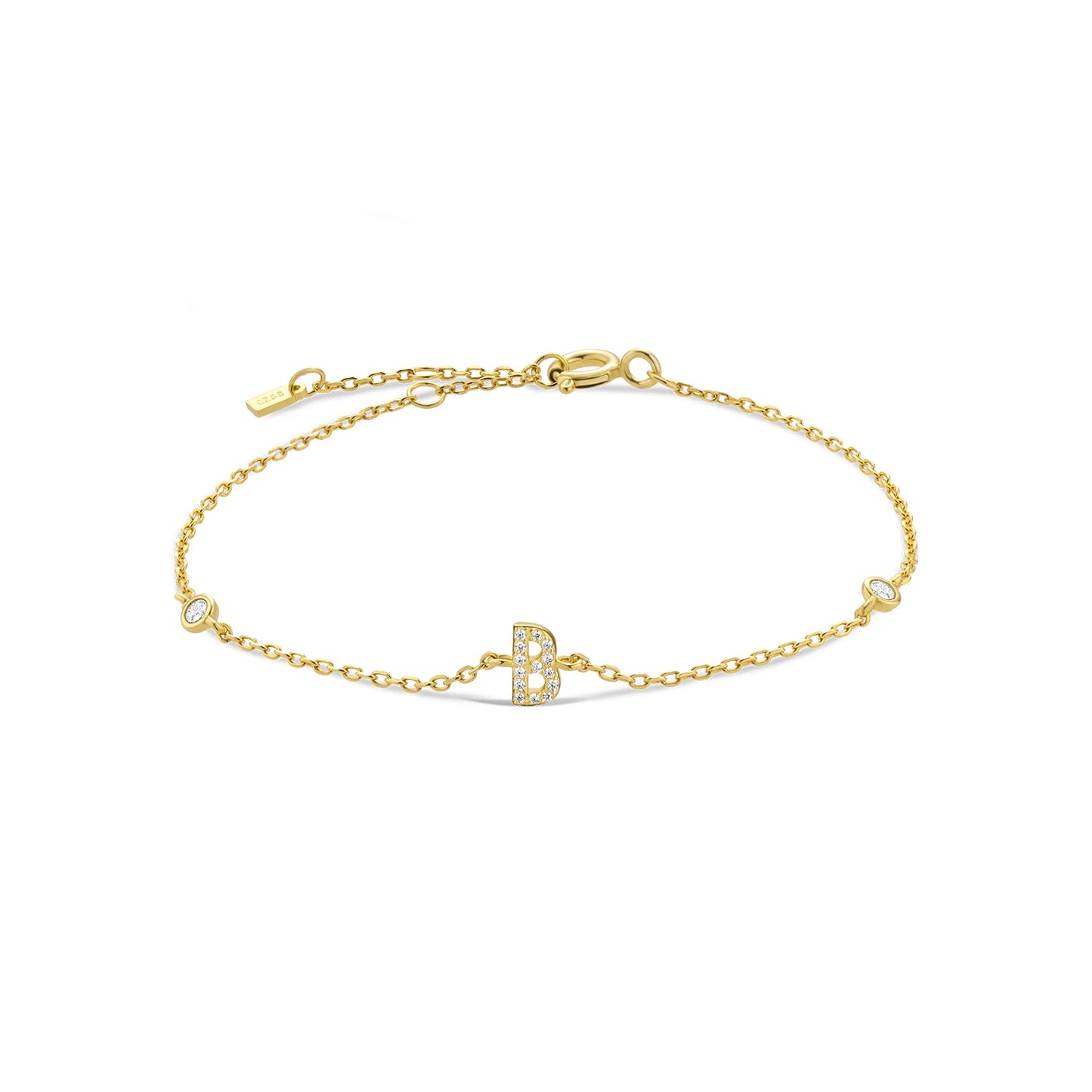 Sterling Silver Alphabet Monogram Letter A - Z Initial Charm Chain Bracelet