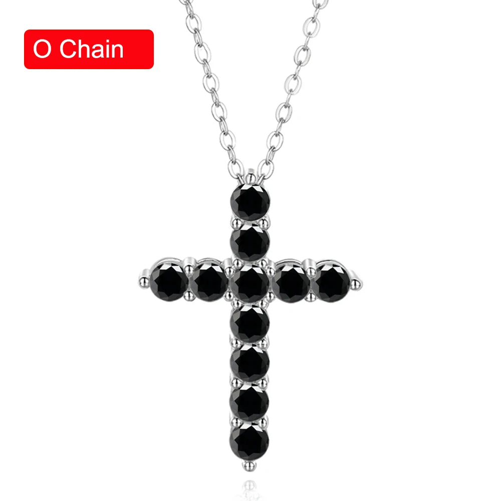 1.1-5.5ct Black Moissanite Sterling Silver Cross Pendant Necklace For Women