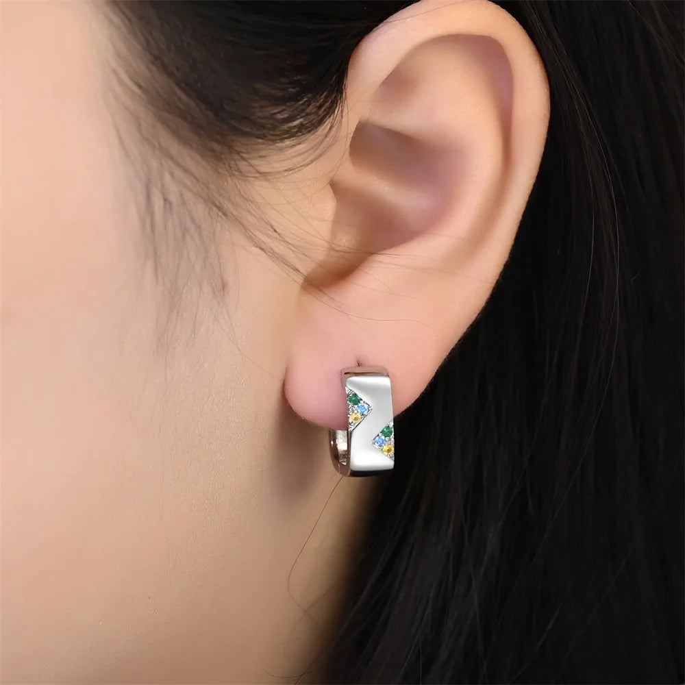 Sterling Silver Colorful Multi-stones Geometric Square Earrings For Women Jewelry