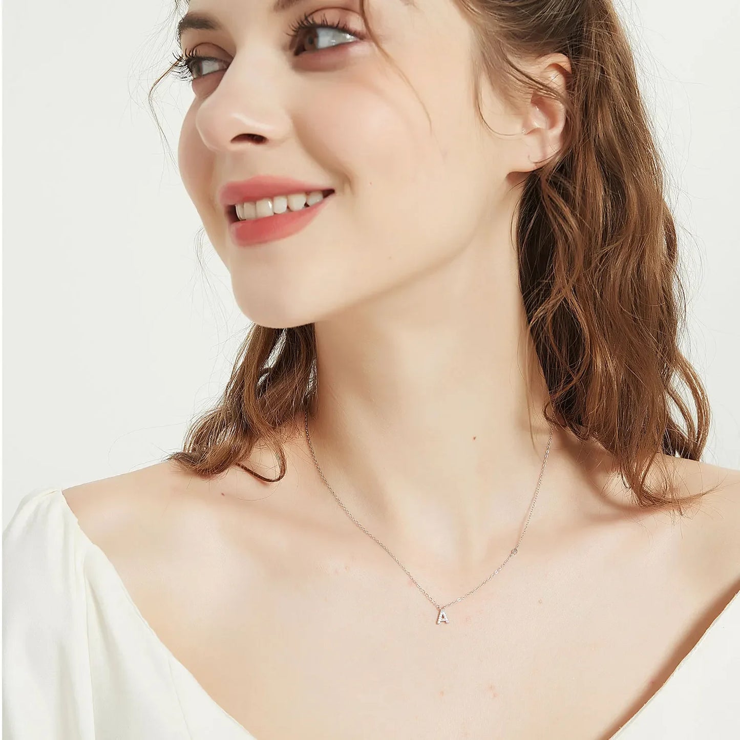 Sterling Silver Letters A- Z Zircon CZ Pendant Monogram Necklace