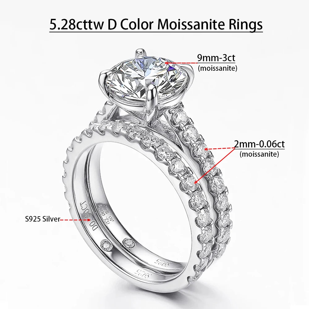 Moissanite D Color VVS1 1.4ct Bridel Set Sterling Silver Rings For Women
