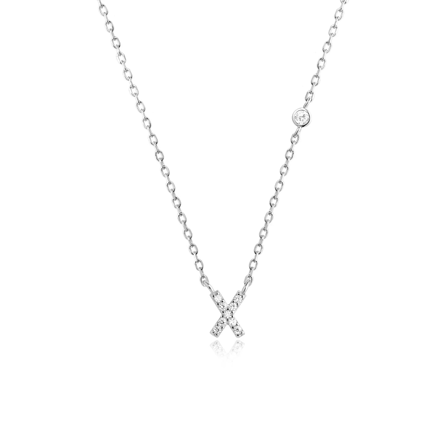 Sterling Silver Letters A- Z Zircon CZ Pendant Monogram Necklace