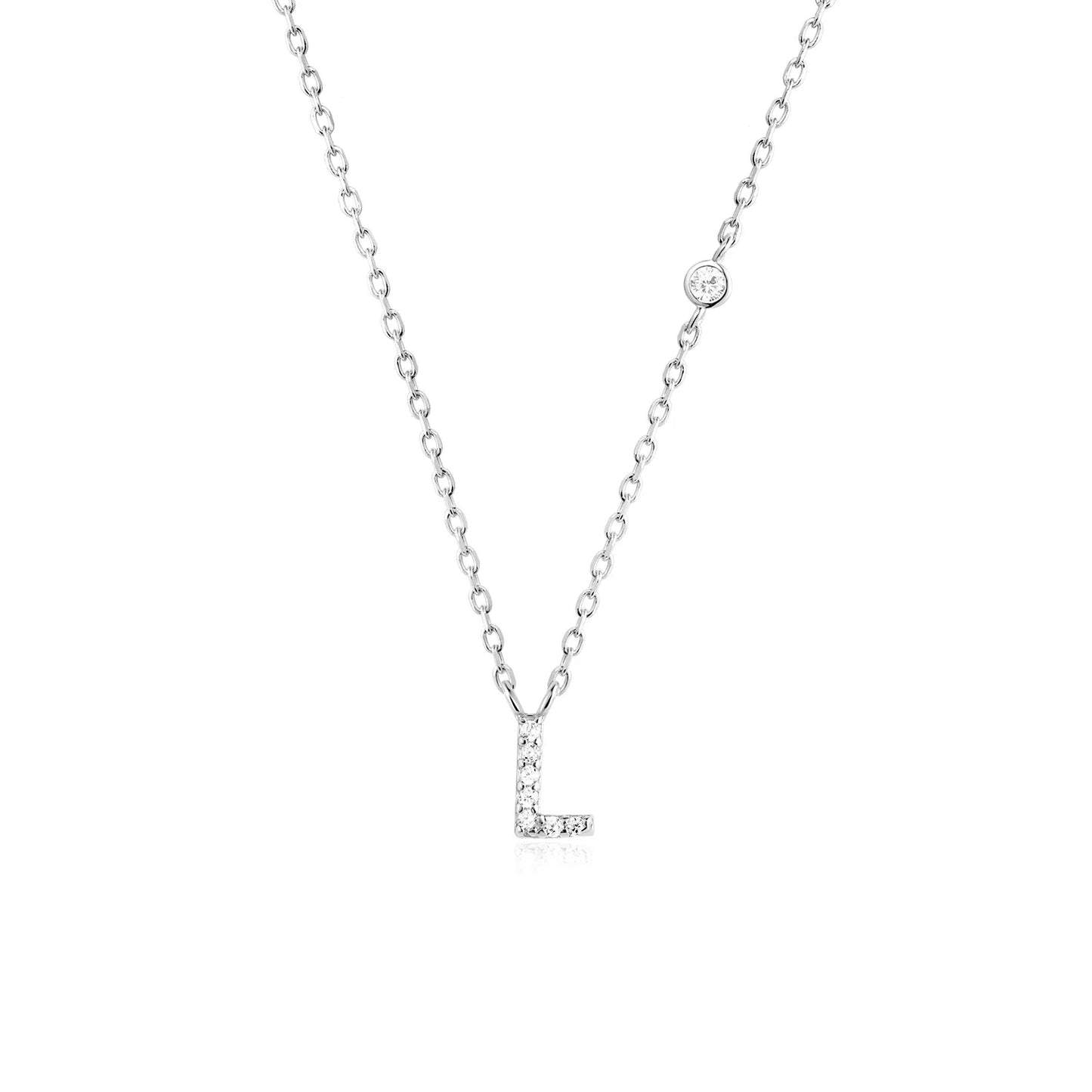 Sterling Silver Letters A- Z Zircon CZ Pendant Monogram Necklace