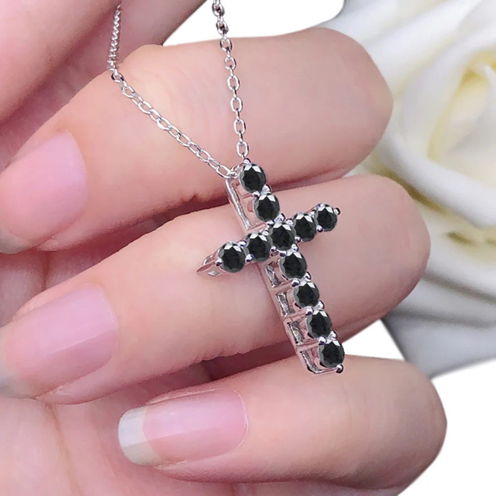 1.1-5.5ct Black Moissanite Sterling Silver Cross Pendant Necklace For Women