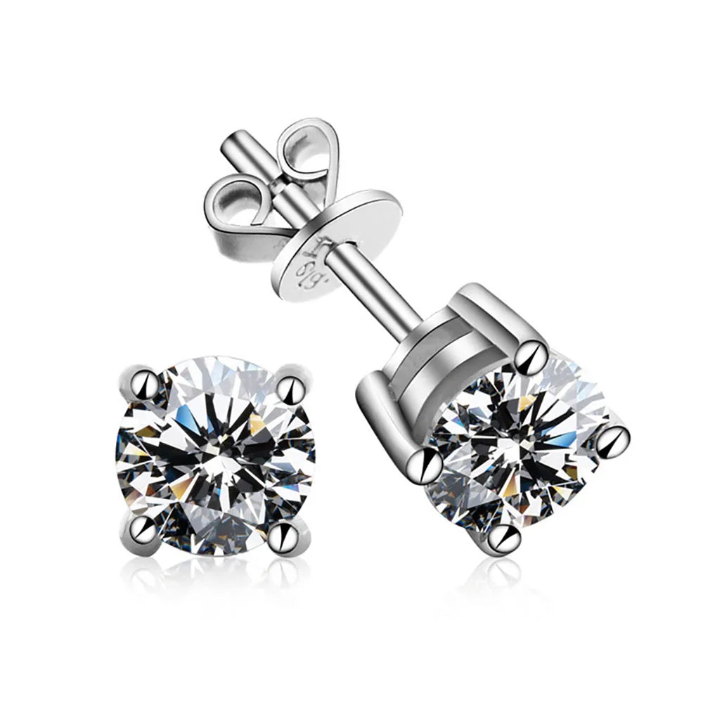 Moissanite Sterling Silver & Platinum Plated Stud Earrings