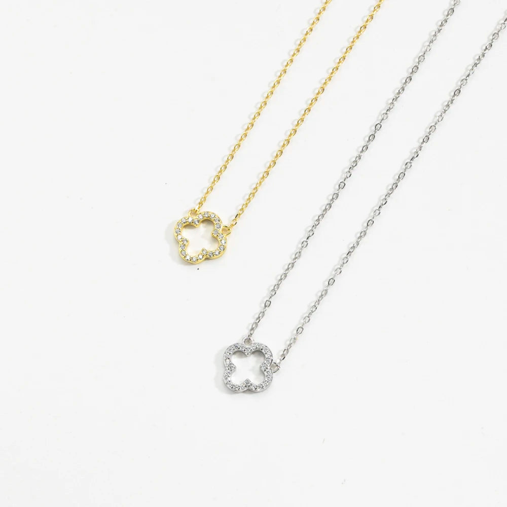 Flower Pendant Necklace Sterling Silver Long Chain
