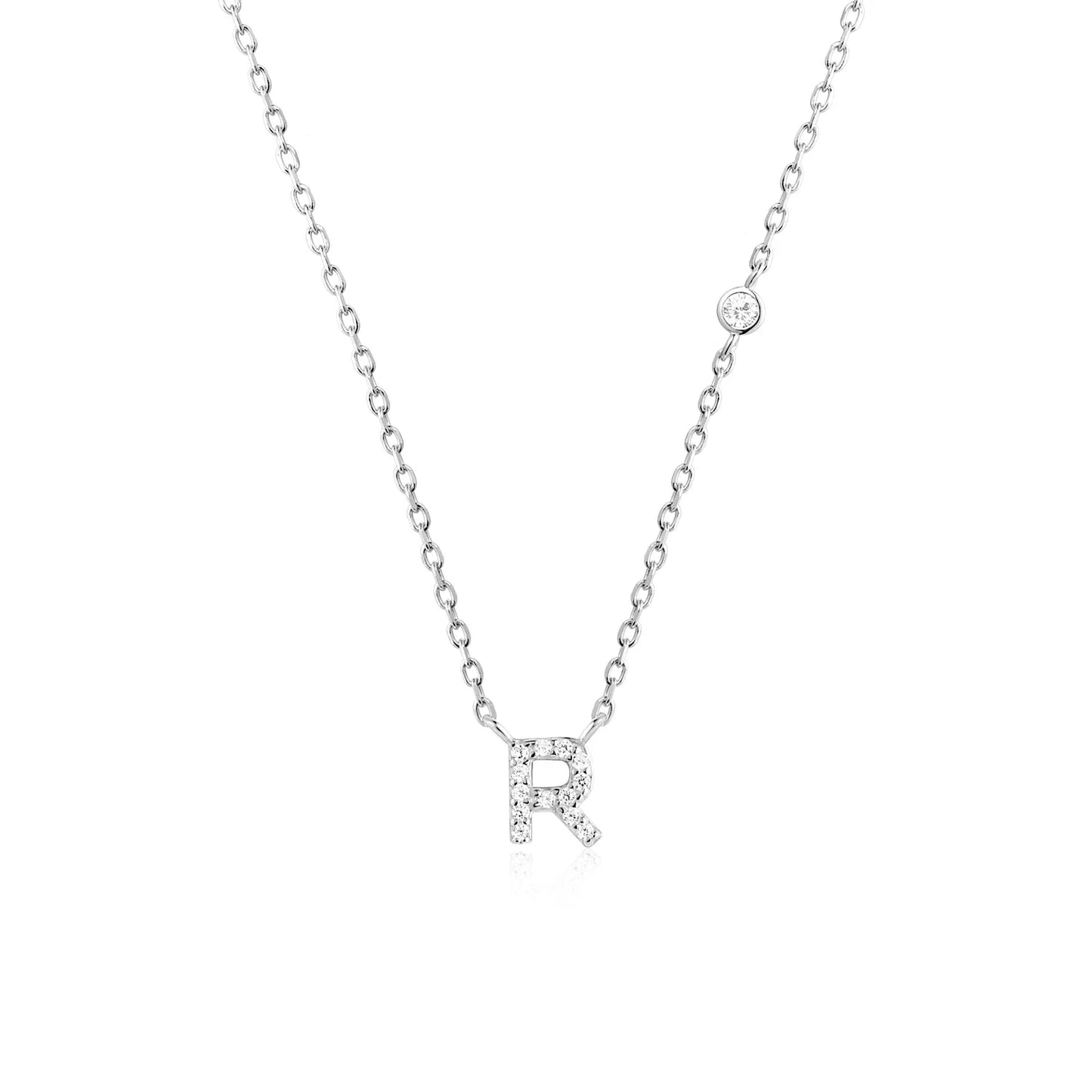Sterling Silver Letters A- Z Zircon CZ Pendant Monogram Necklace