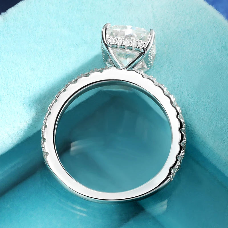Moissanite Emerald/Radian Cut Rings Sterling Silver Engagement Ring & Wedding Band