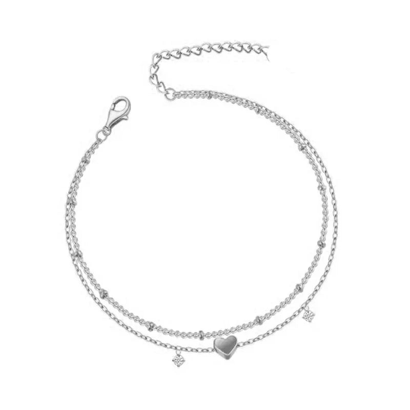 Dainty Gold Plated Layered CZ Anklets