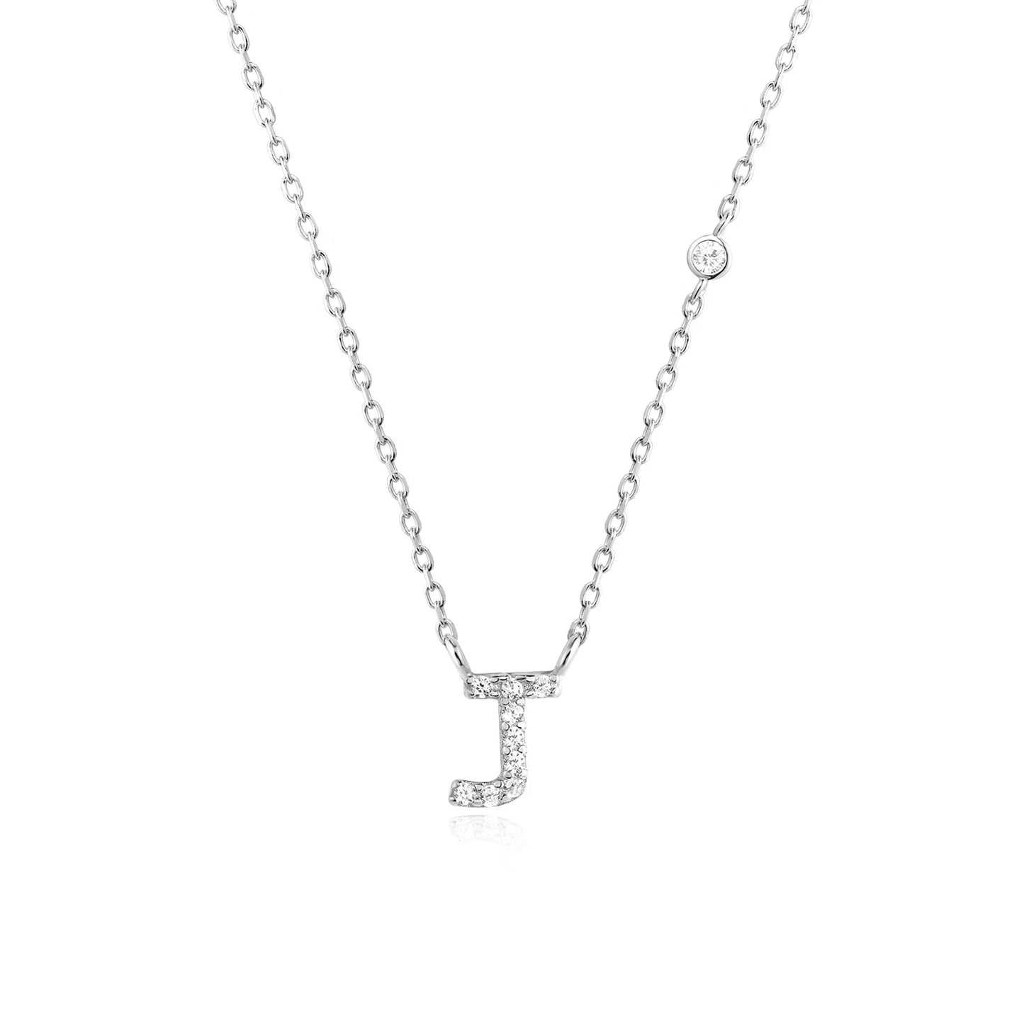 Sterling Silver Letters A- Z Zircon CZ Pendant Monogram Necklace