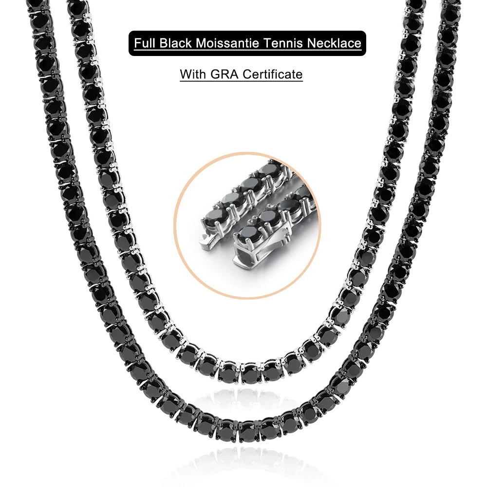 Black Moissanite Tennis Necklace Sterling Silver Gold Plated Unisex