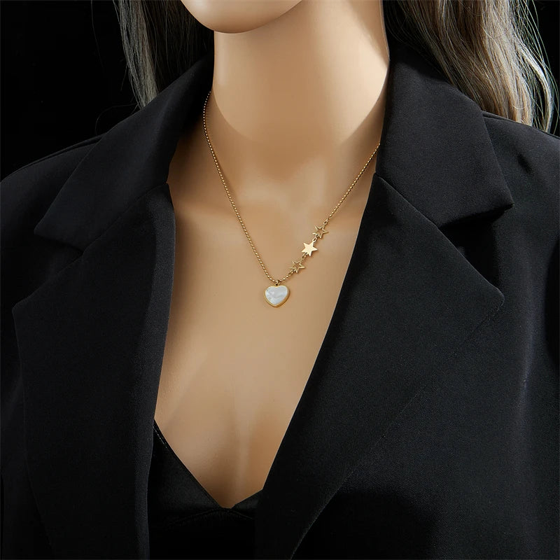 Stainless Steel Heart Necklace For Women Fashion Ladies Star Clavicle Chain Girls Jewelry