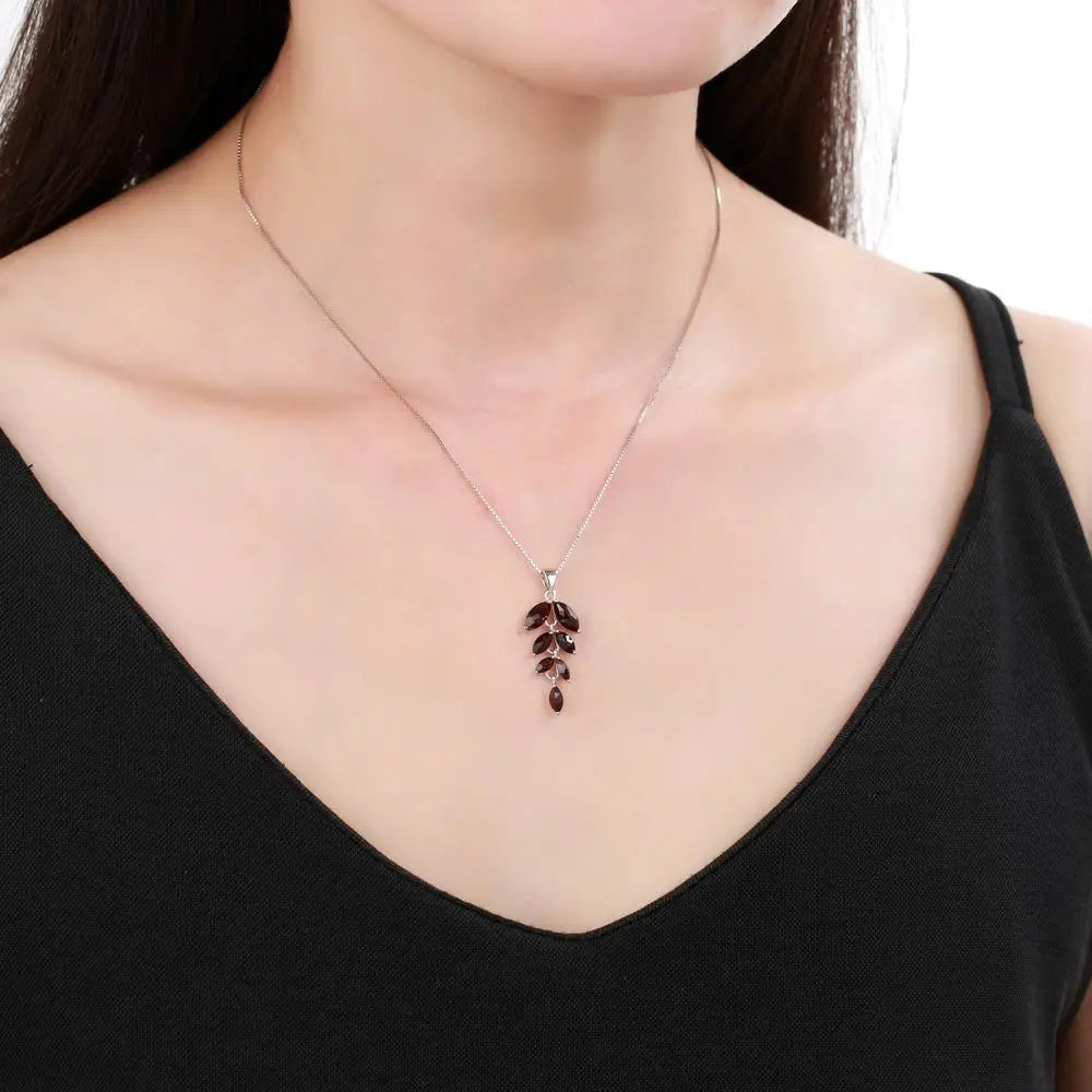 Natural Black Garnet Gemstone Pendant Necklace in Sterling Silver