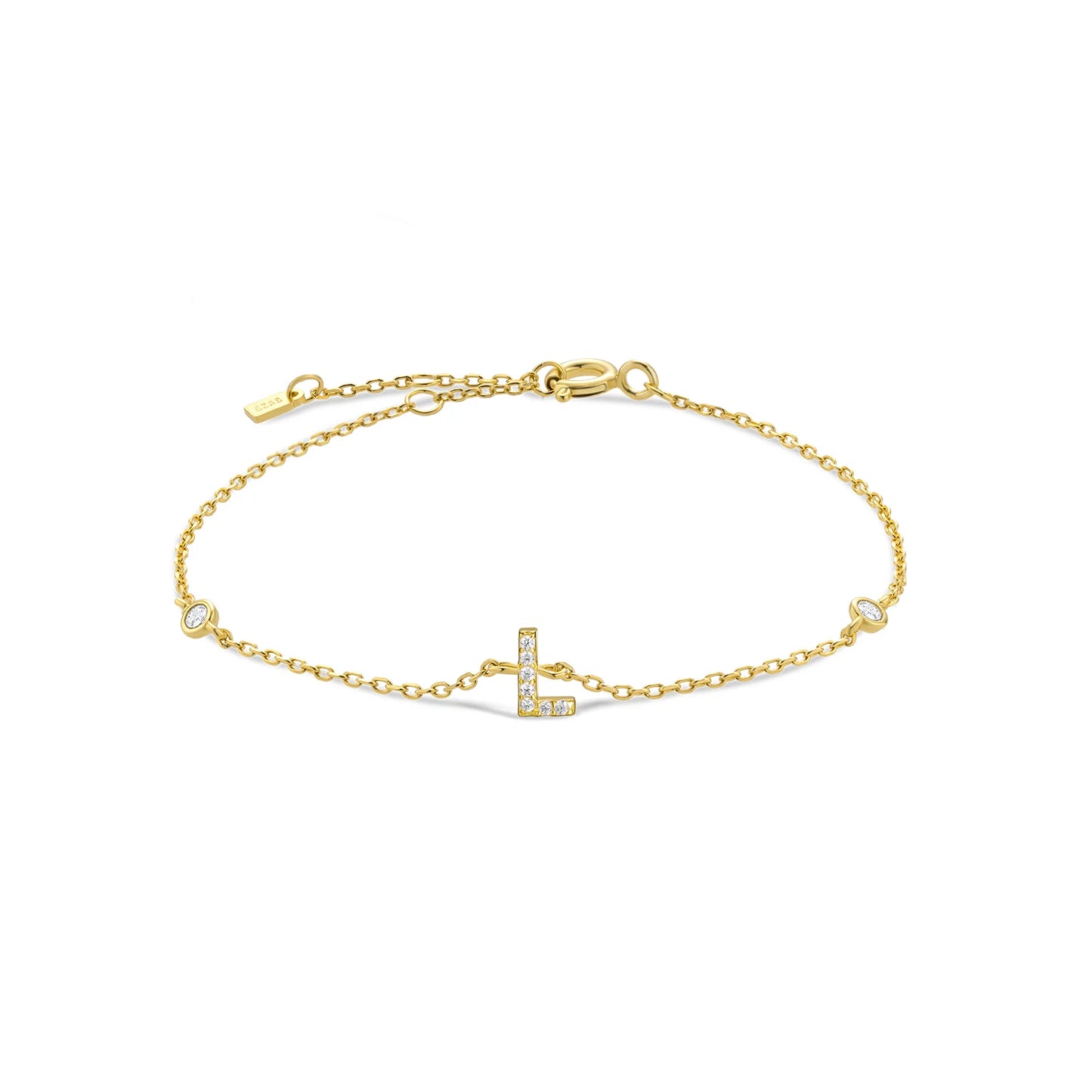 Sterling Silver Alphabet Monogram Letter A - Z Initial Charm Chain Bracelet