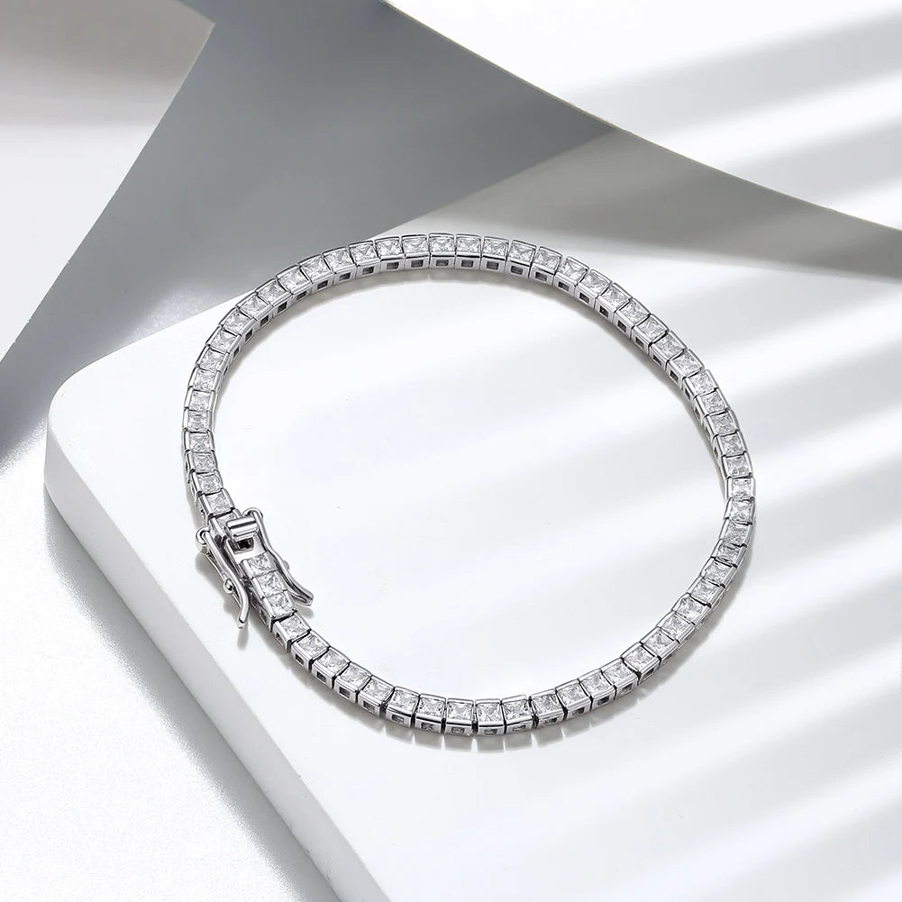 Tennis Bracelet Sterling Silver 2mm Princess Cut Bracelet for Women