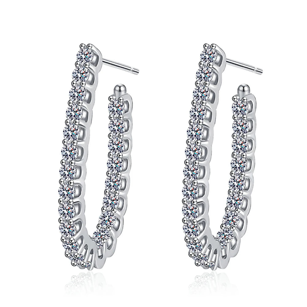 Moissanite Sterling Silver Hoop Huggie Style Stud Earrings