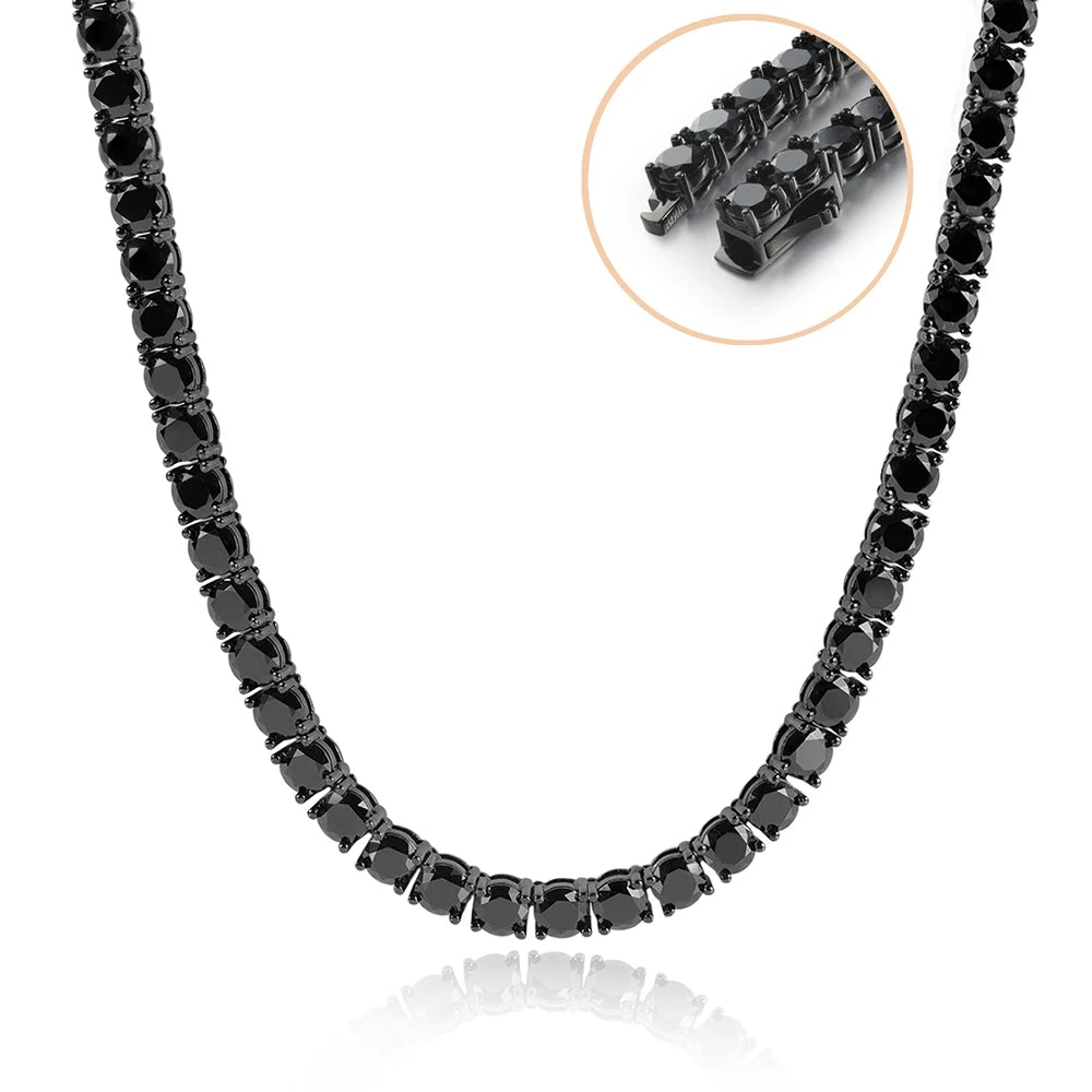 Black Moissanite Tennis Necklace Sterling Silver Gold Plated Unisex