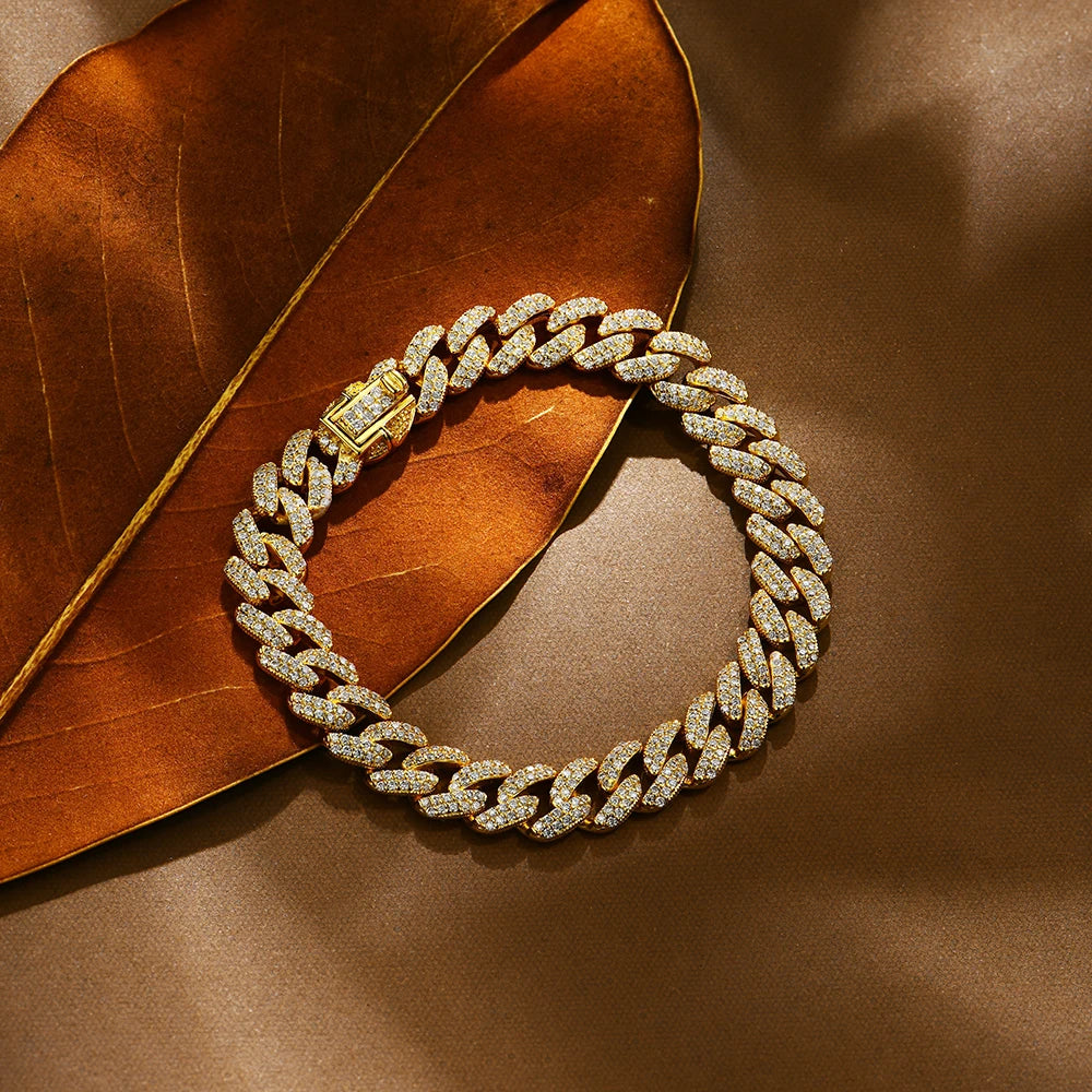 Moisannite Cuba Sterling Silver Rhodium Plated Tennis Bracelet Chain