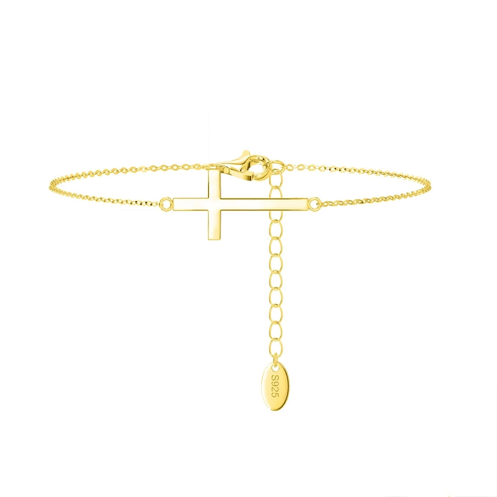 Sterling Silver & Gold Plated Cross Chain Bracelet for Women Adjustable