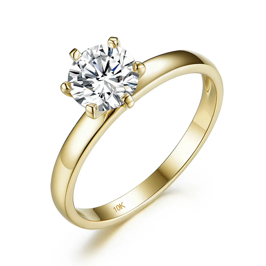 Solitaire Round Moisannite Yellow Gold Engagement Dress Ring