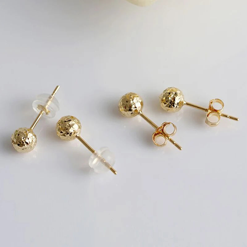 Real 18K Gold Ball Stud Earrings Pure Solid AU750 Gold Bead Earring for Women Gold Jewellery