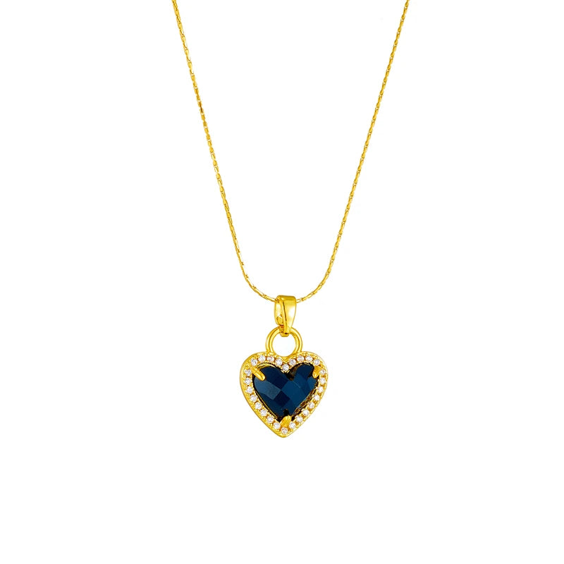 Stainless Steel Black Heart Crystal Zircon Pendant Necklace For Women New Luxury Chain Jewelry Gifts