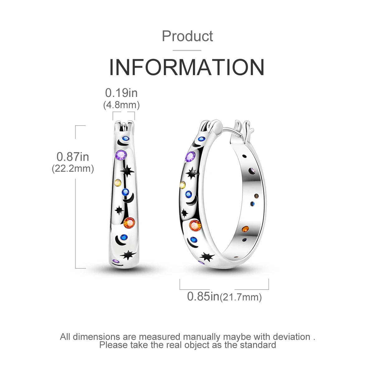 Sterling Silver Colorful Brilliant Moon And Starry Sky Earrings For Women